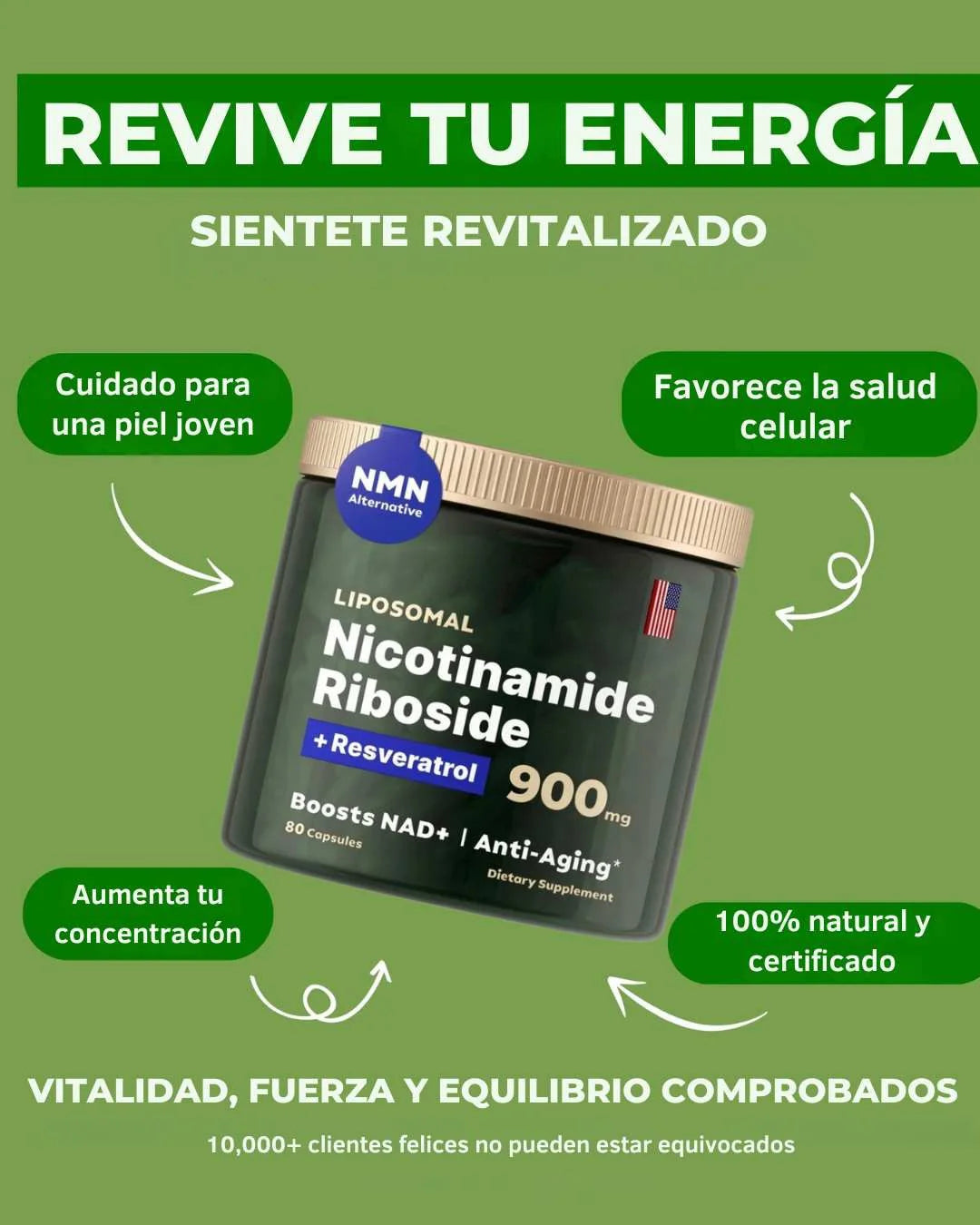Liposomal NAD+ | Suplemento Anti-Envejecimiento Con Resveratrol 🌿