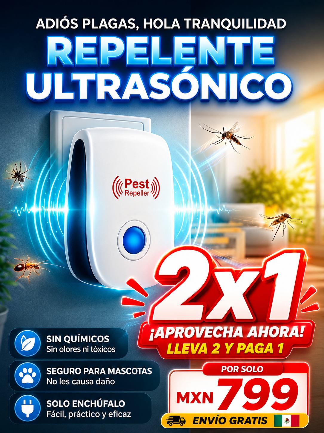 KIT 2X1 - Repelente Ultrasónico PARA PLAGAS