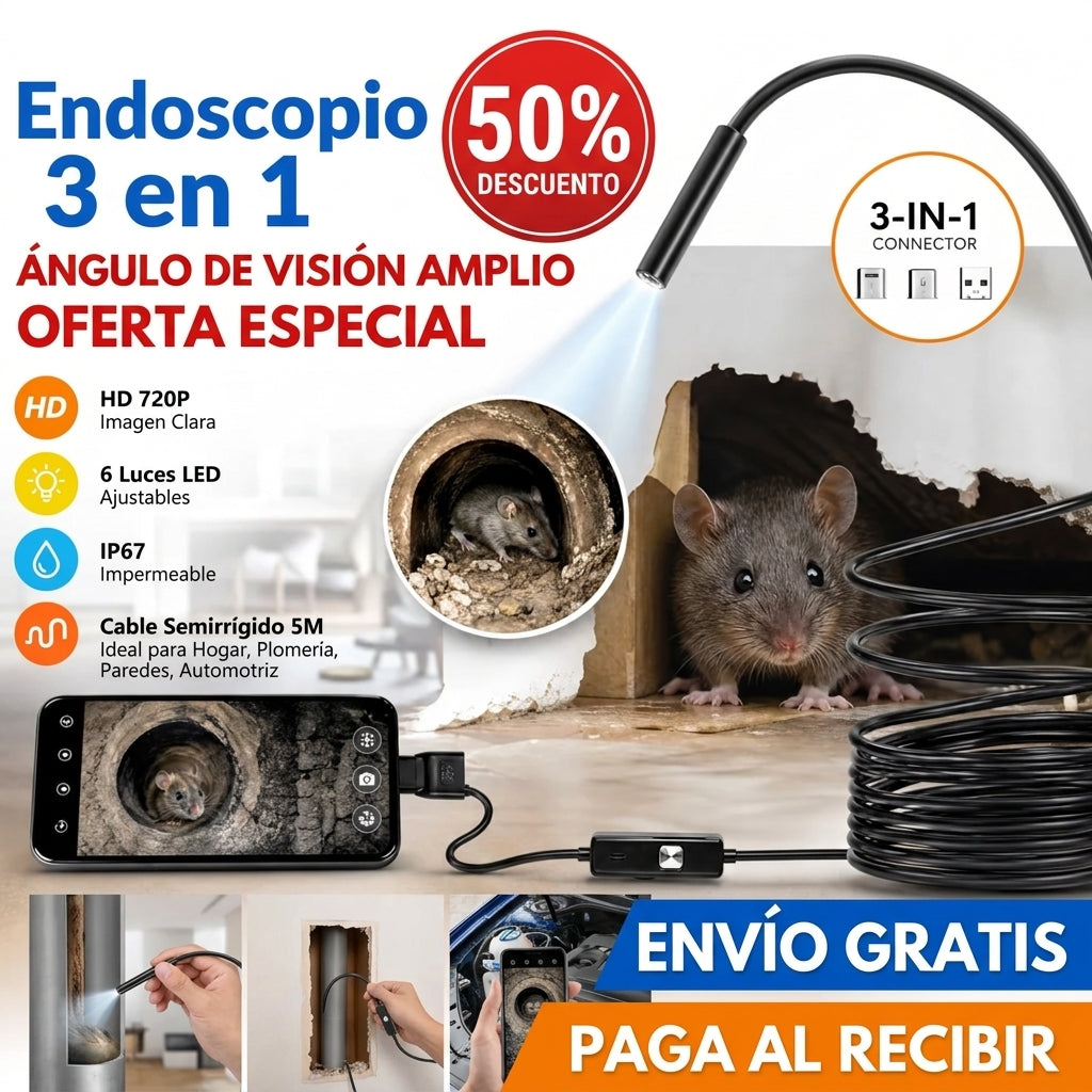 Endoscopio 3 en 1 – Cámara de Inspección