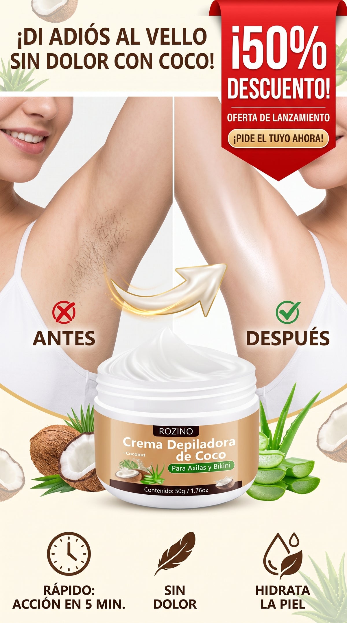 Crema depilatoria de coco