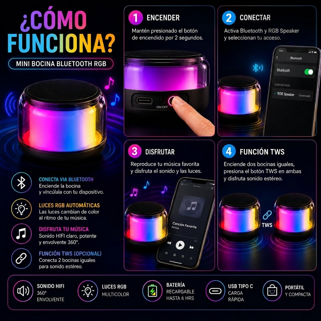 Mini Bocina Bluetooth Rgb