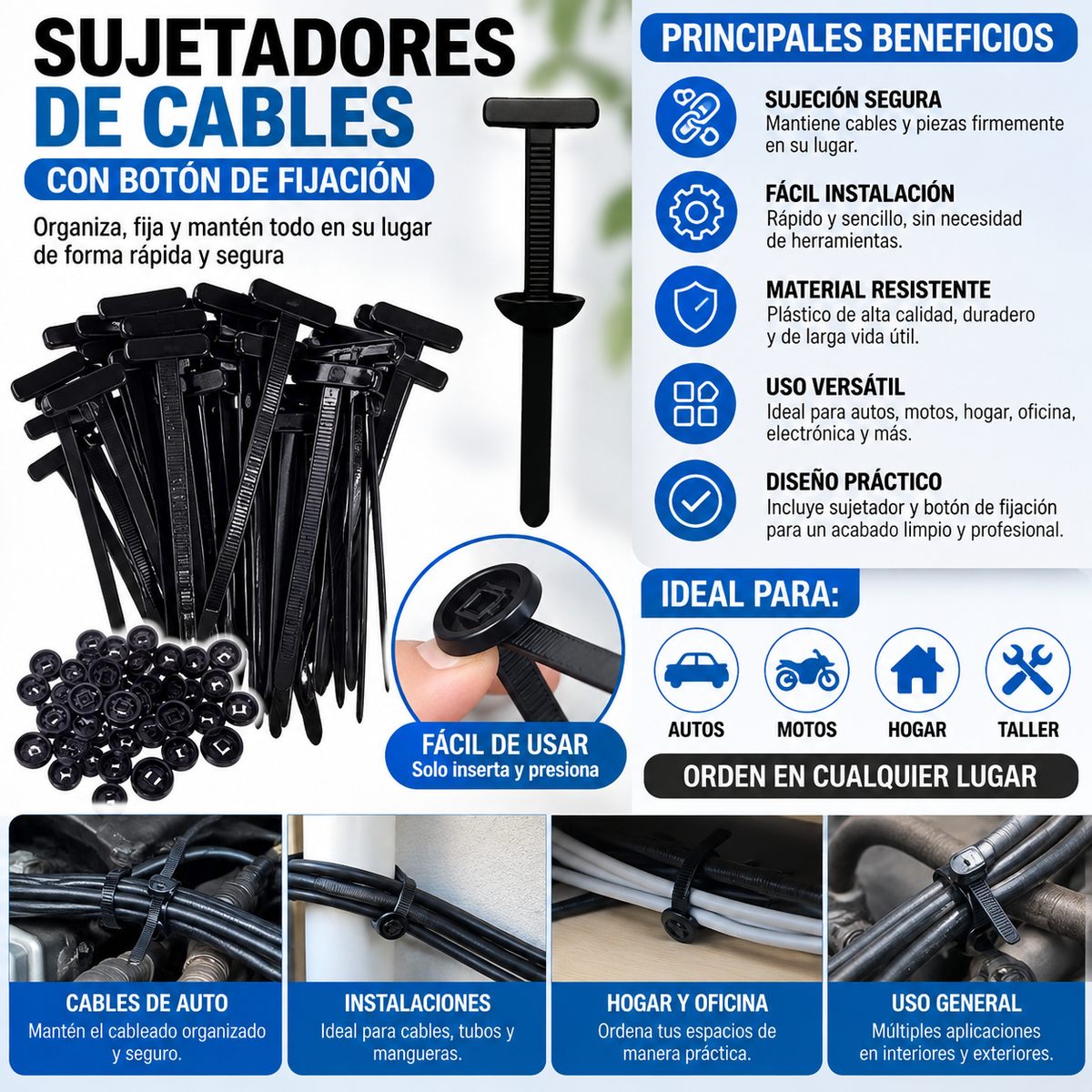Kit 50 Sujetadores Nylon Carro Hogar