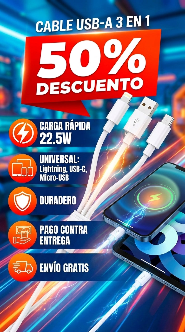 Cable USB-A 3 en 1