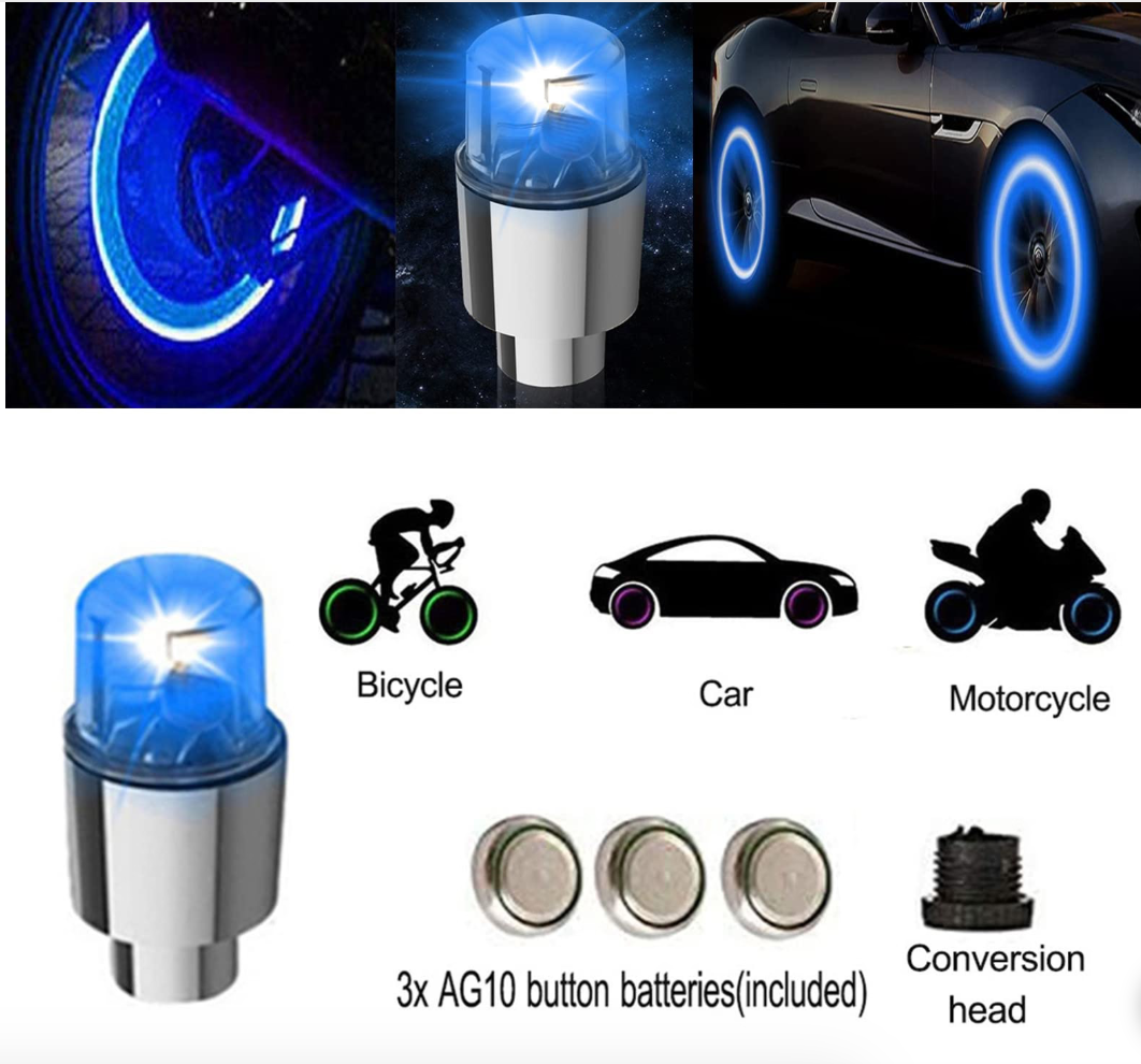 PACK 4 Luces LED impermeables para válvula de neumático
