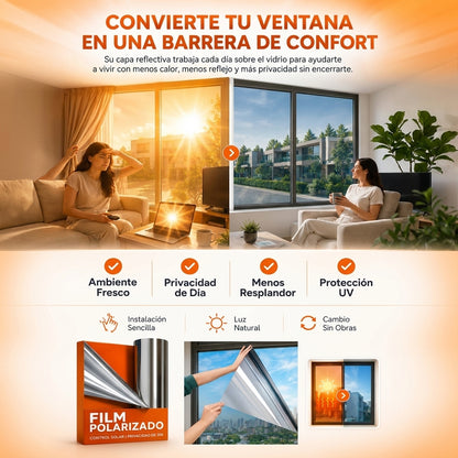 Vinilo Adhesivo Anti-UV para Ventanas 60 cm x 3 Metros | Más Privacidad y Menos Sol Directo