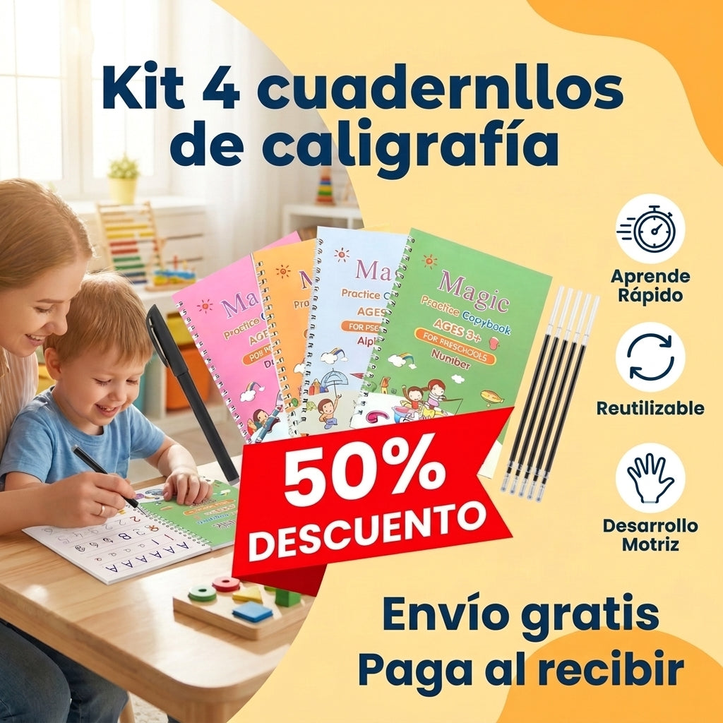 Kit 4 Cuadernillos De Caligrafía Para Niños