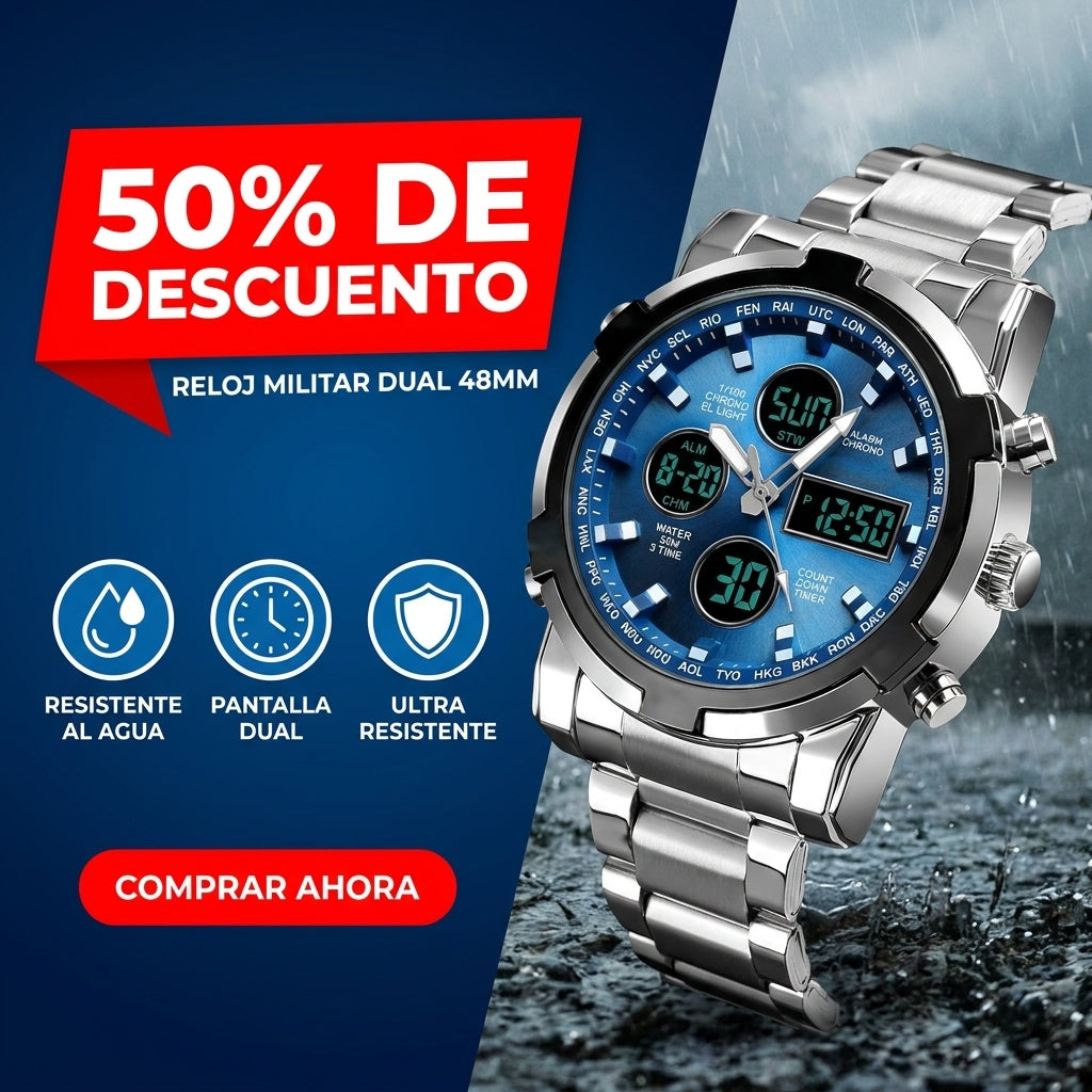 Reloj Militar 48mm con Doble Visualización