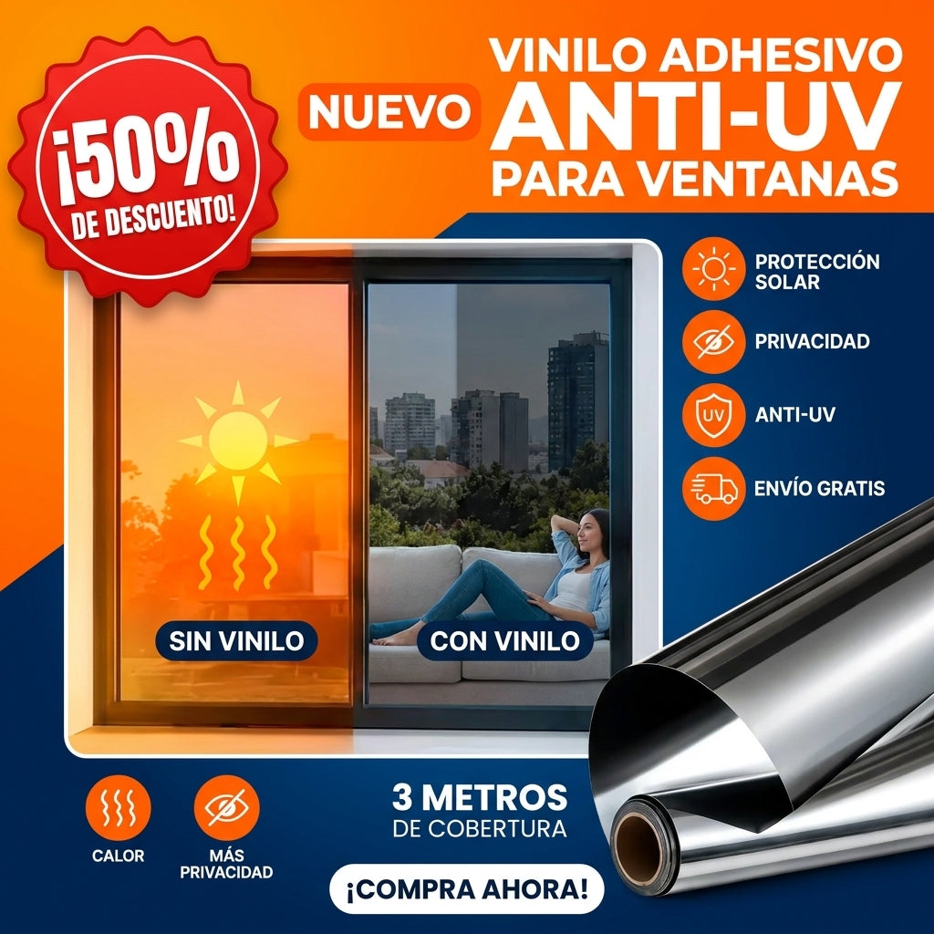 Vinilo Adhesivo Anti-UV para Ventanas 60 cm x 3 Metros | Más Privacidad y Menos Sol Directo
