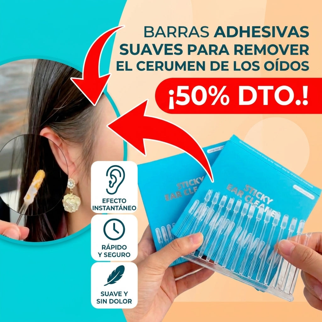Barras adhesivas suaves para remover el cerumen de los oídos