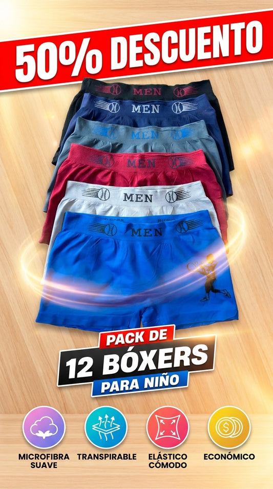 12 Boxer Economico Para Nino Microfibra