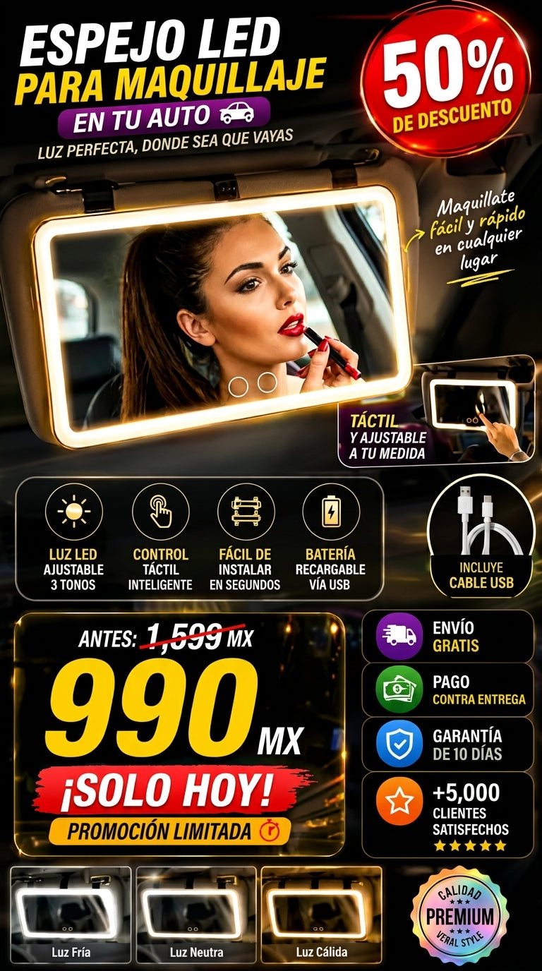 Espejo Maquillaje Con Luz Led Para Coche