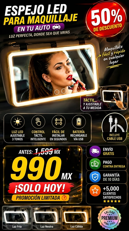 Espejo Maquillaje Con Luz Led Para Coche