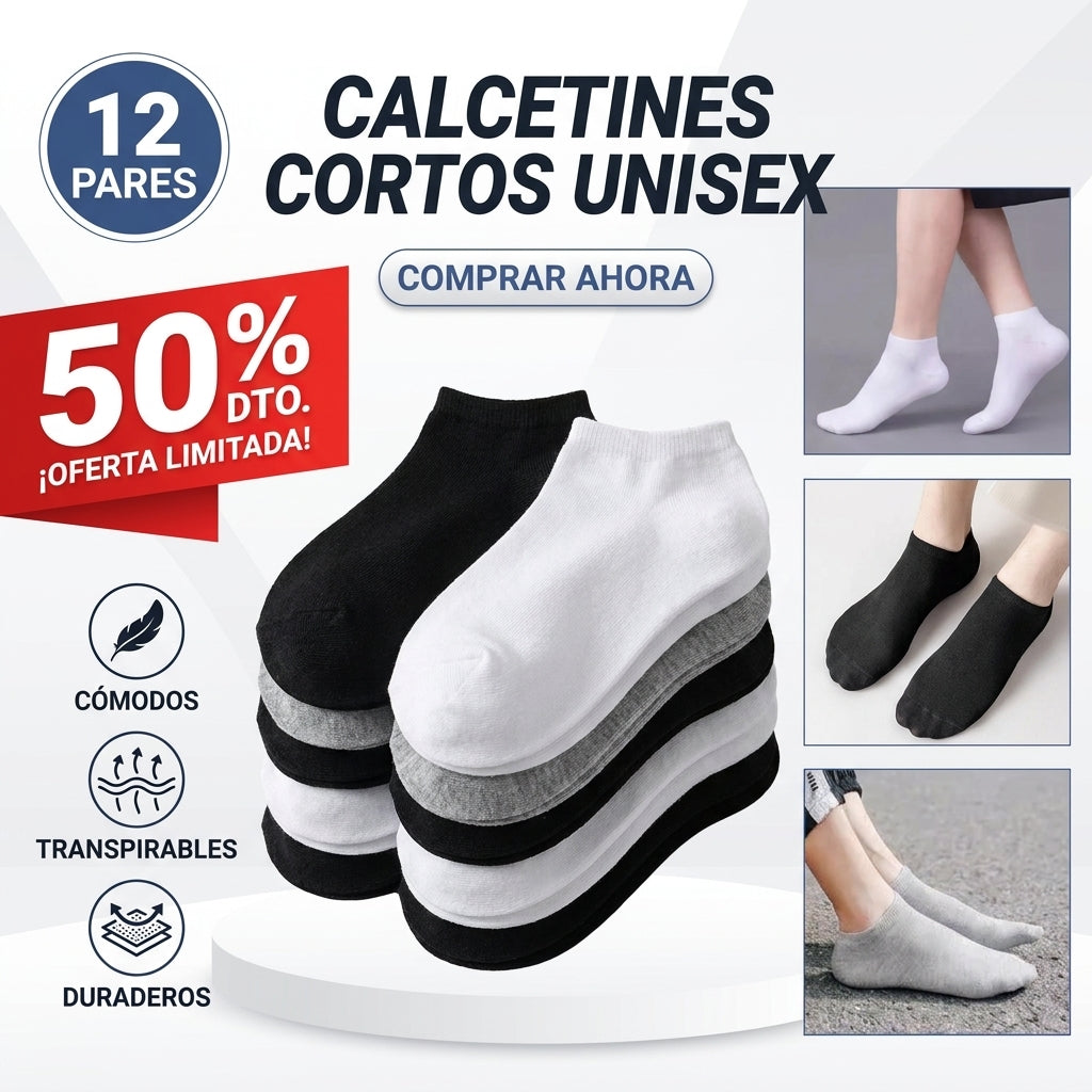 Calcetines Cortos Hombres Dama Unisex Cómodo 12 Pares