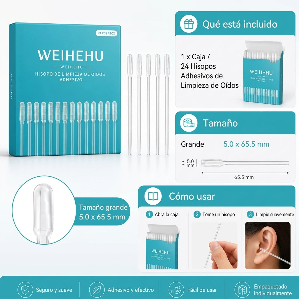 Barras adhesivas suaves para remover el cerumen de los oídos