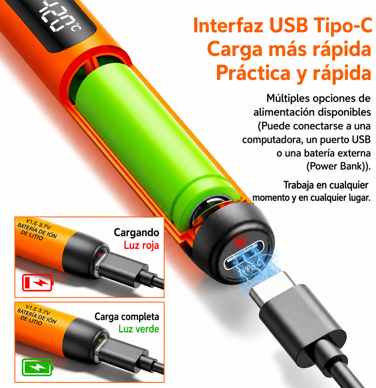 Kit Soldador Usb Recargable Temperatura
